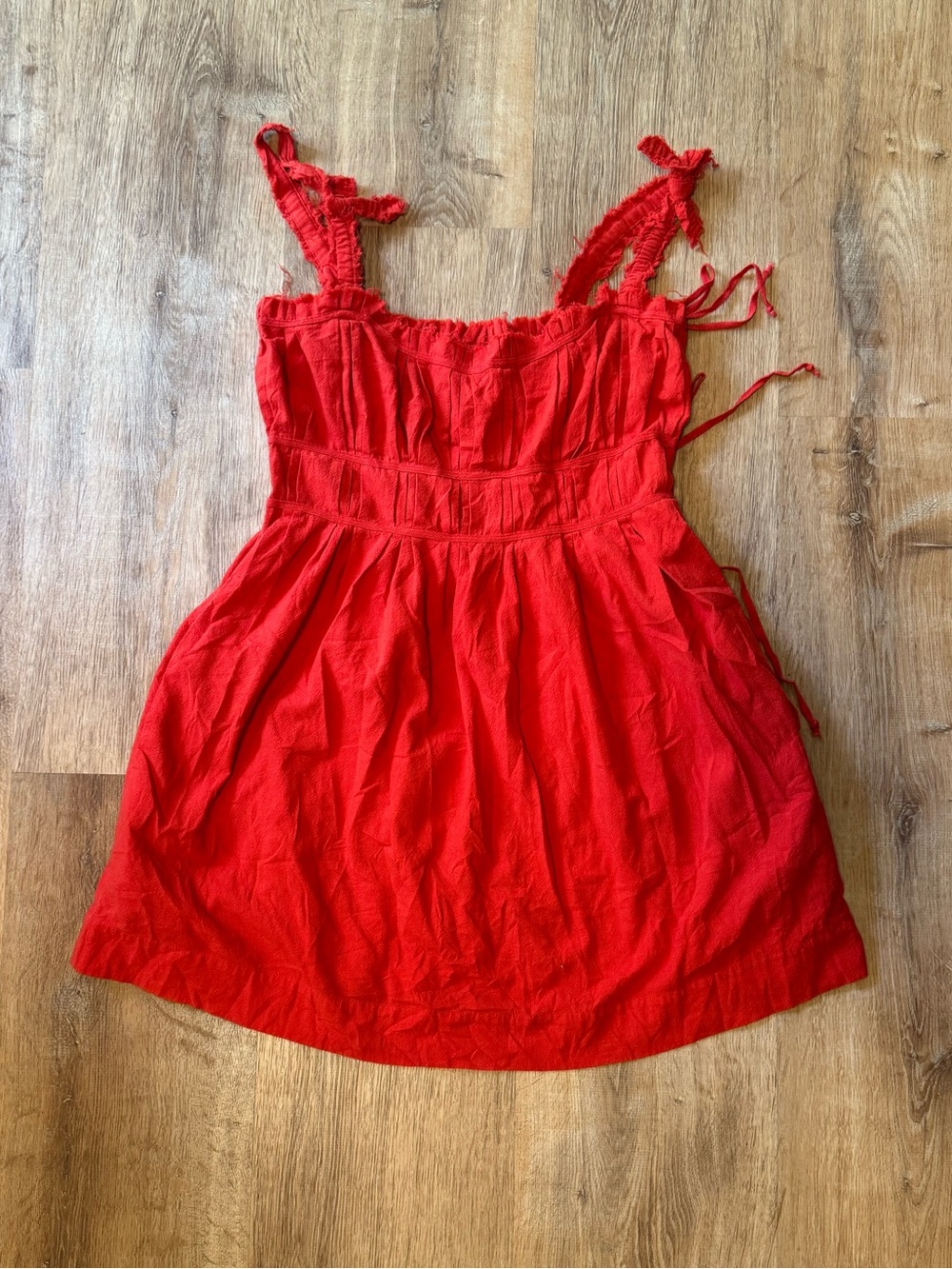 Free People Red Sleeveless Smocked Bodice Sundress